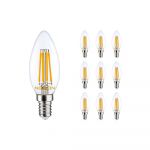 Confezione Multipack 10x Noxion Lucent LED E14 Candela Filamento Chiara 4.5W 470lm - 827 Bianco Molto Caldo | Sostitutiva 40W